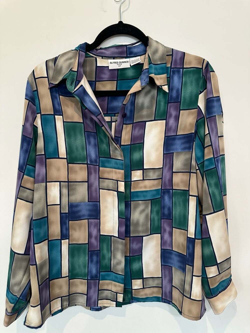 Alfred Dunner Vintage Petite 12P Abstract Geometric Print Button Down Blouse